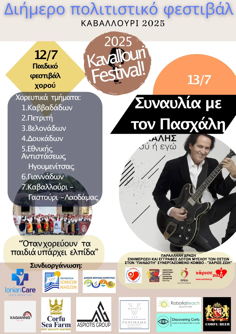 Αφίσα του διήμερου Kavallouri Fest 2025 και της παράλληλης δράσης δοτών μυελού των οστών