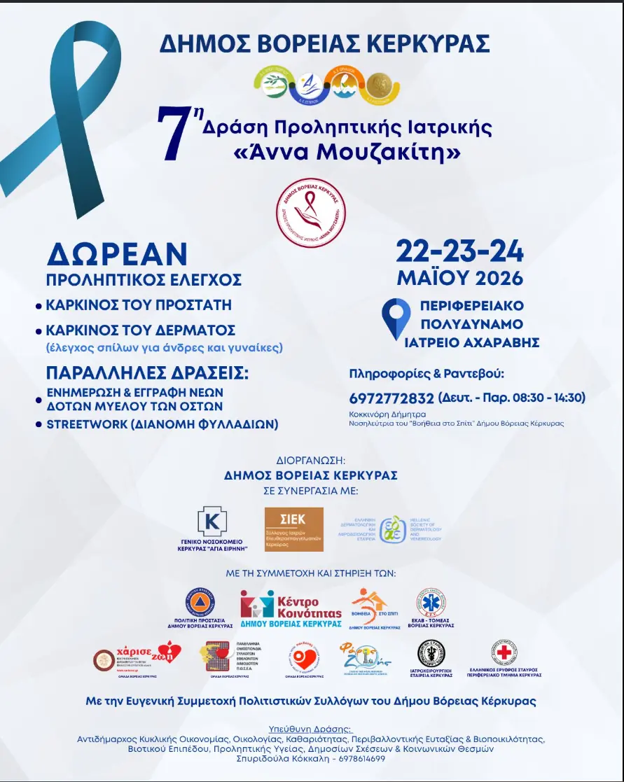 Αφίσα της 7ης Δράσης Προληπτικής Ιατρικής Άννα Μουζακίτη στην Αχαράβη, 22 έως 24 Μαΐου 2026